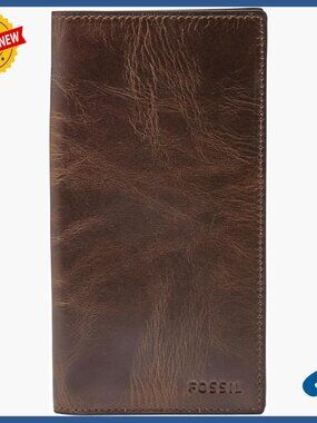 Men's Genuine Leather Checkbook Wallet with Zipper Pocket and 6 Card Slots
